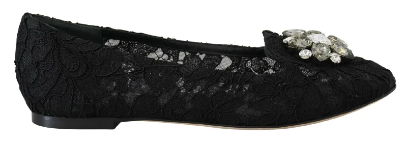 Flattering and stylish women's shoes for petite feetDolce & Gabbana Elegant Floral Lace Flat Vally Women's Shoes