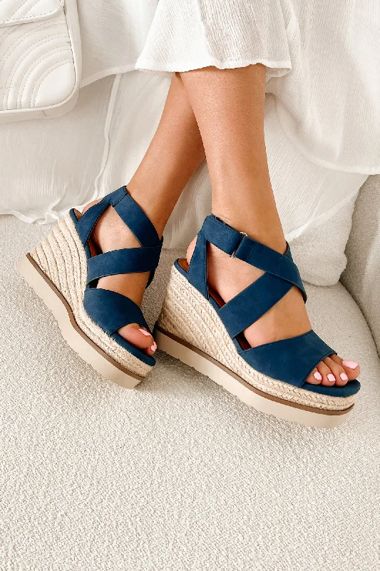 Sleek and modern women's footwear optionsChoice Words Platform Wedge Heeled Sandals (Navy)