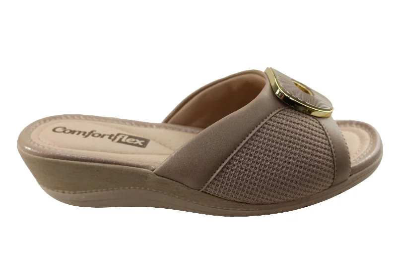 Timeless and elegant women's shoe classicsComfortflex Hilda Womens Comfort Wedge Slides Sandals Made In Brazil