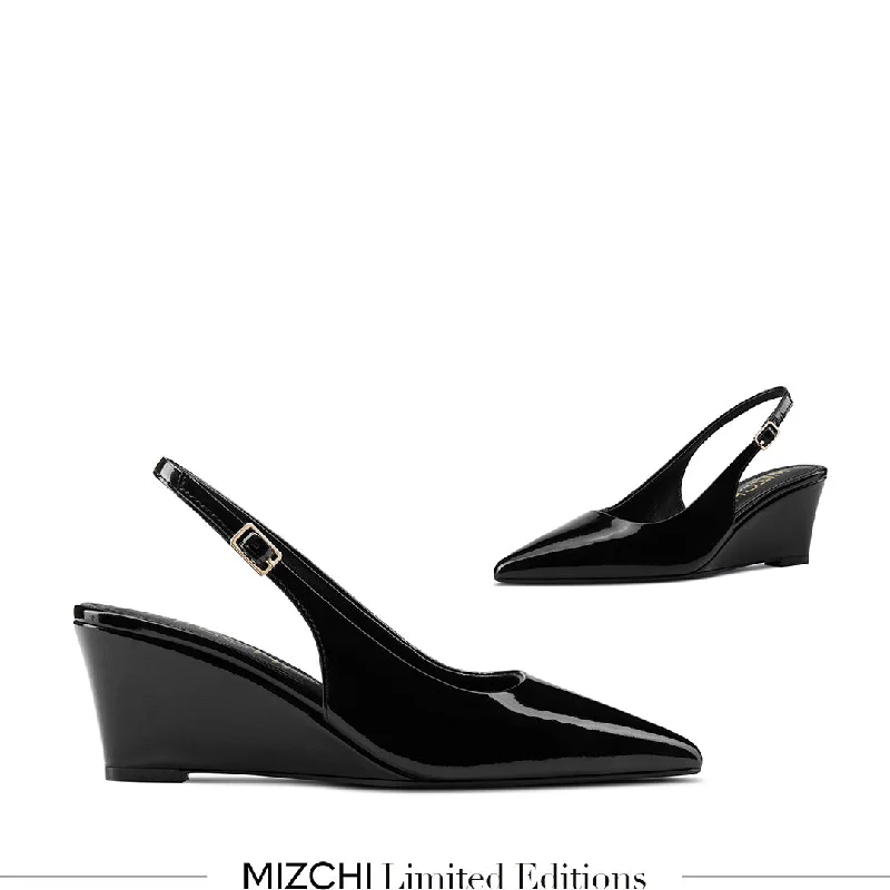 Versatile and stylish women's shoes for all occasions and seasons*ELLIOT - black patent slingback wedge