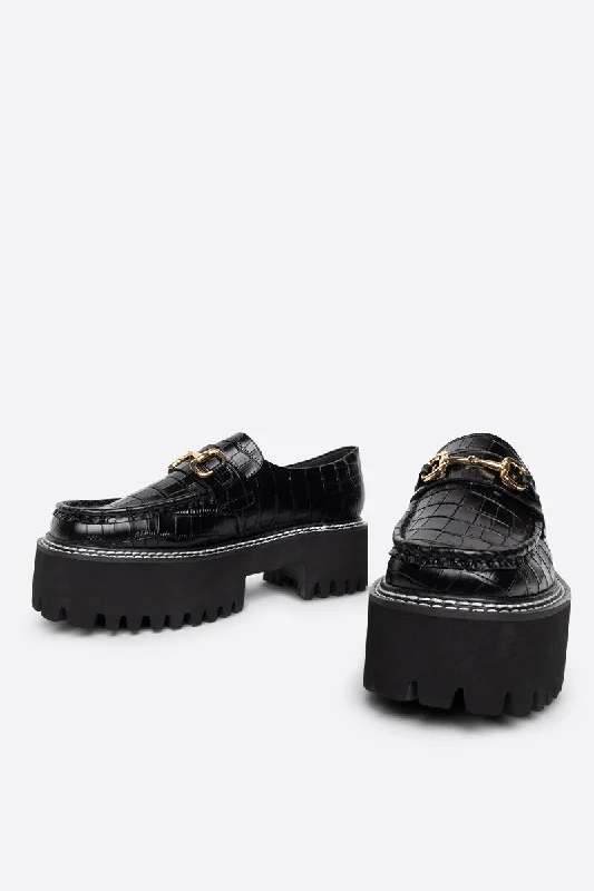 Chic and stylish women's shoes for garden partiesHelix Loafer in Black Croc from Intentionally Blank