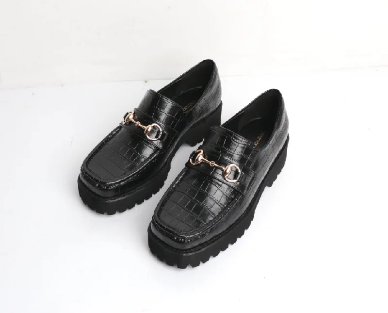 Stylish and affordable women's shoesHK-2 Loafer in Black Croc from Intentionally Blank