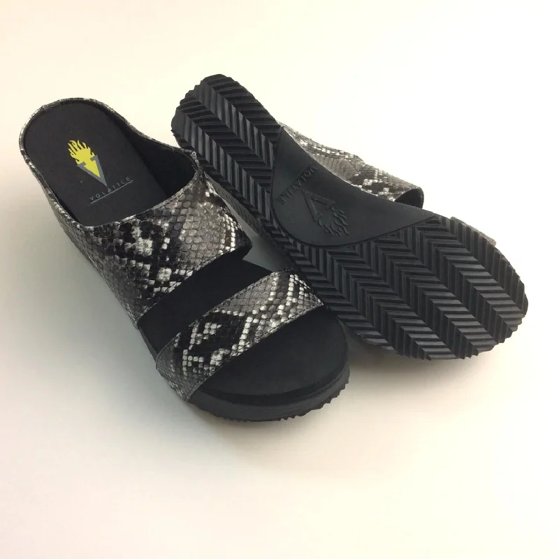 Stylish and supportive women's shoes for plantar fasciitisJustify Wedge Sandal In Black Snake