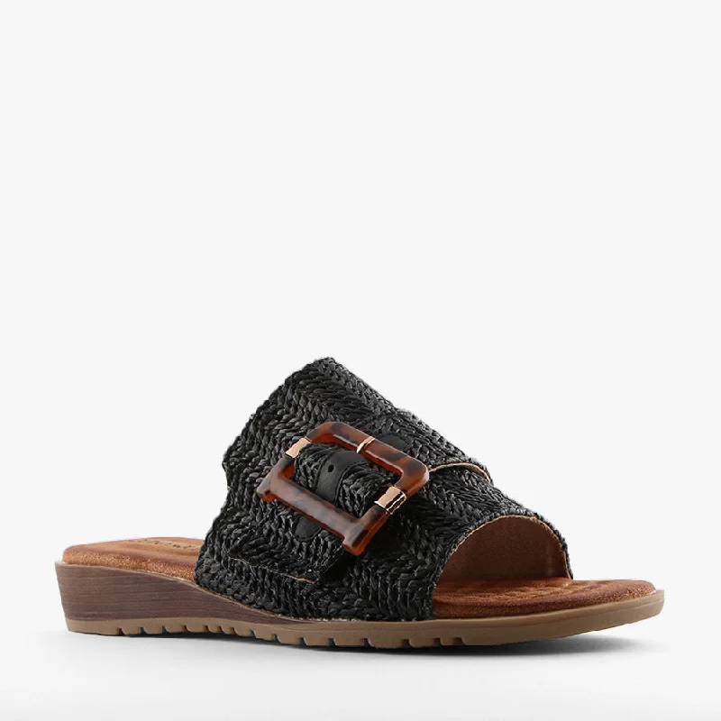 Stylish and supportive women's shoes for high archesMIVARI BLACK RAFFIA