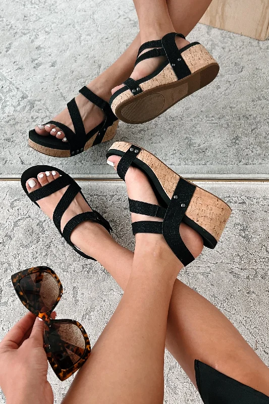 Bold and statement-making women's shoes for the bold and beautifulAziza Cork Wedge Sandals (Black Shimmer)