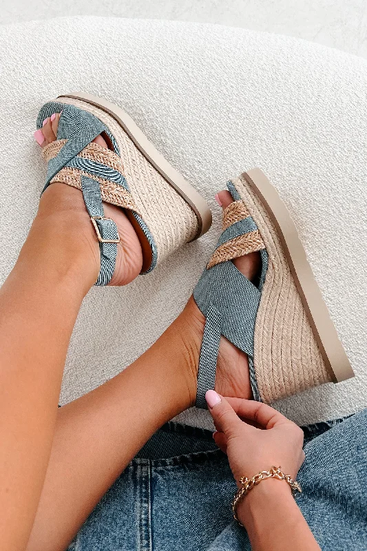 Elegantly crafted women's shoesSlice Of Paradise Platform Wedge Heeled Sandal (Denim/Raffia)