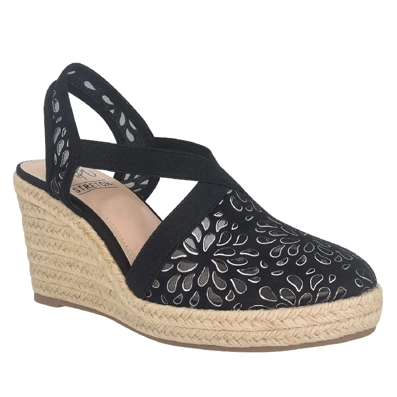 Chic and sophisticated women's footwear for workTuccia Laser Platform Wedge Stretch Sandal with Memory Foam