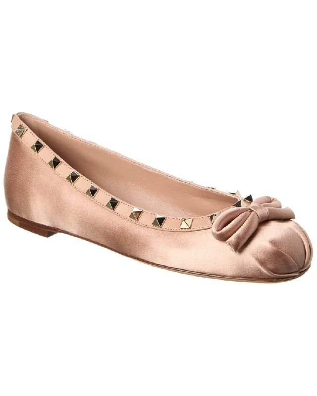 Feminine and dainty women's shoe designsValentino Rockstud Satin & Leather Ballerina Flat