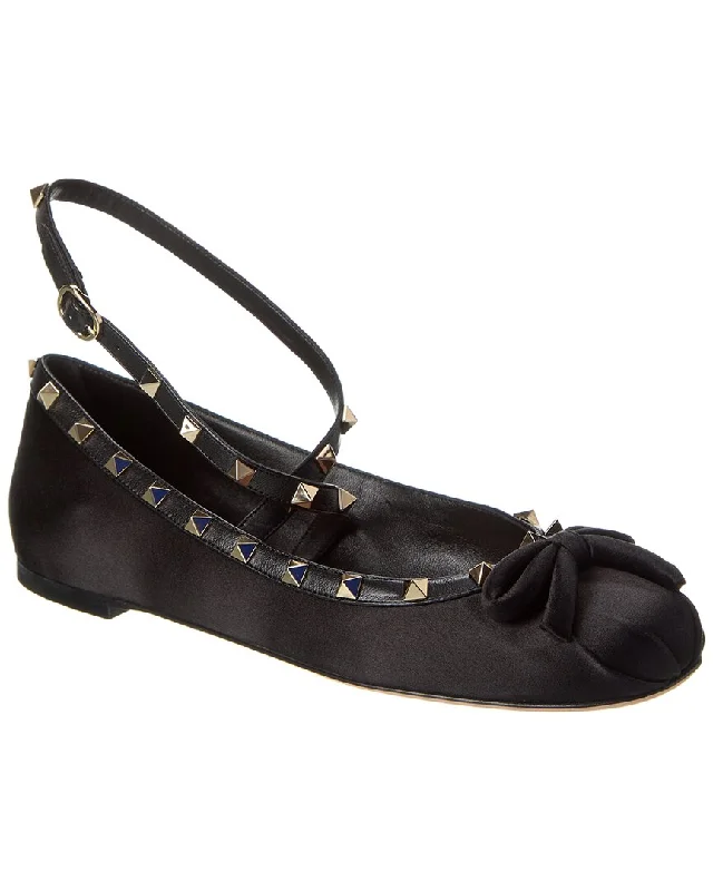 Elegantly crafted women's shoesValentino Rockstud Satin & Leather Flat