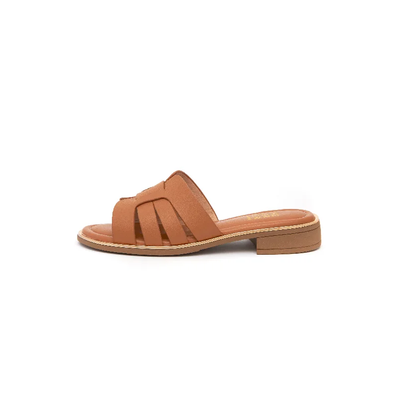 Feminine and dainty women's shoe designsKris Leather Slippers - Khaki ( KHK )