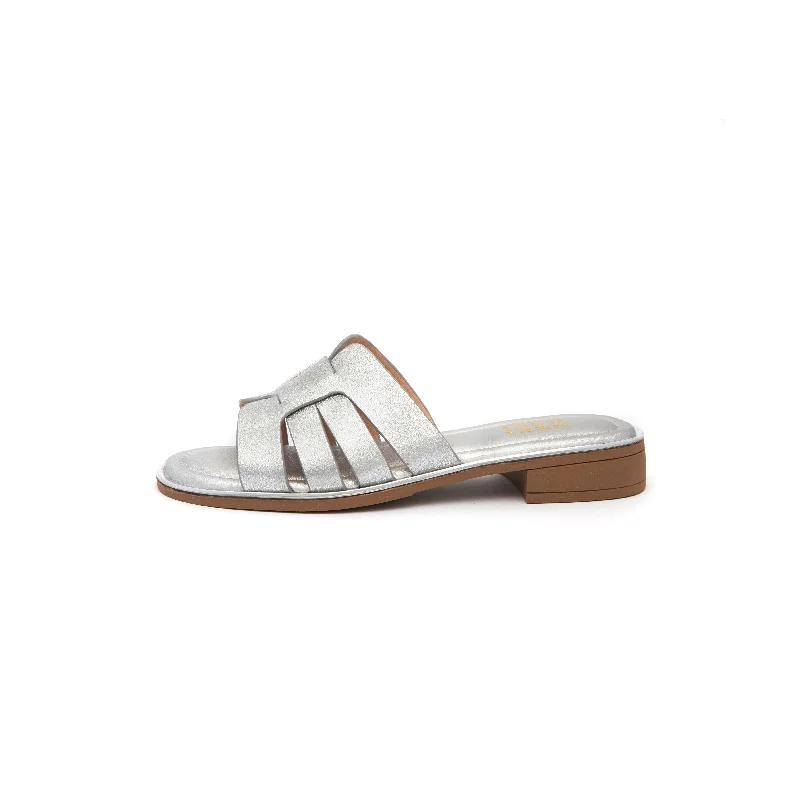 Durable and stylish women's shoes for outdoor activitiesKris Leather Slippers - Sliver ( SIL )