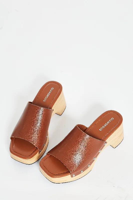 Comfortable and supportive women's shoes for all-day wearGlamorous Tan Open Toe Mule Clog Sandals
