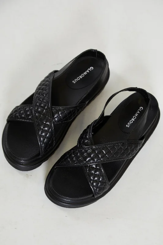 Stylish and elegant women's shoes for weddingsGlamorous Black Cross Strap Flatform Sandals