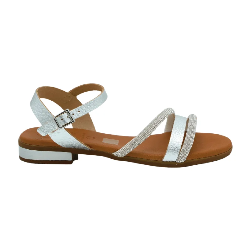 Timeless and elegant women's shoe classicsOH MY SANDALS Silver Diamante Flat  Sandal