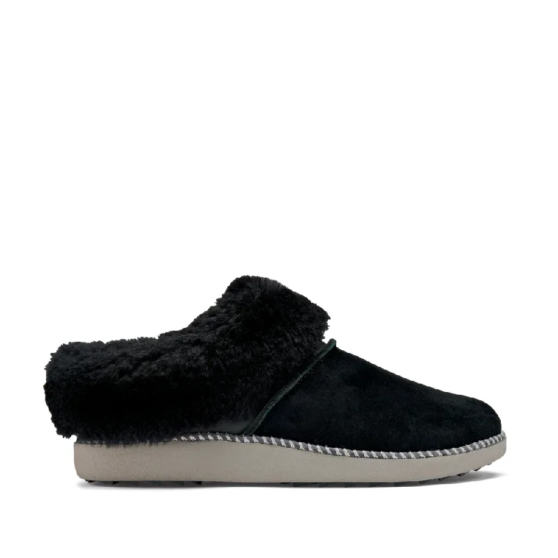 Timeless classic women's shoe designsOluKai Women's Ku'i Shearling Lined Slip On Clog Slipper in Black