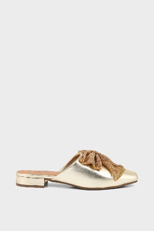 Warm and cozy women's shoes for winterParty Wear Mule I47231-Golden