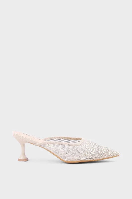 Stylish and supportive women's shoes for plantar fasciitisParty Wear Mule IP8504-Beige