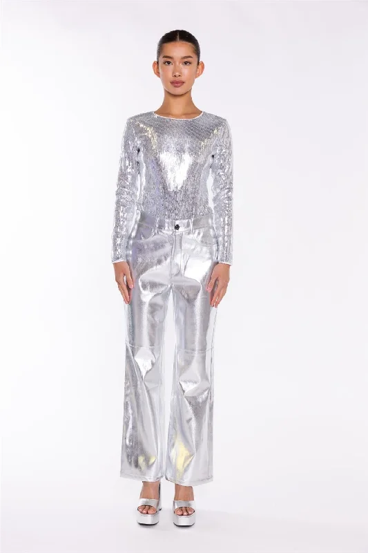 Stylish and supportive women's shoes for high archesSilver Flat-Sequin Bodysuit