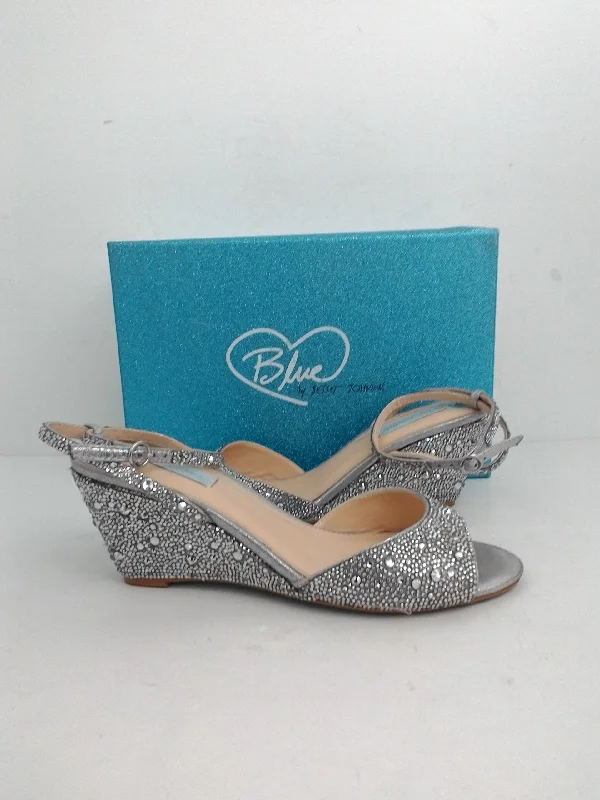 Comfy and stylish women's shoes for flat feetBlue Betsey Johnson Women's Elora Silver Wedge Sandal Size 9.5 M