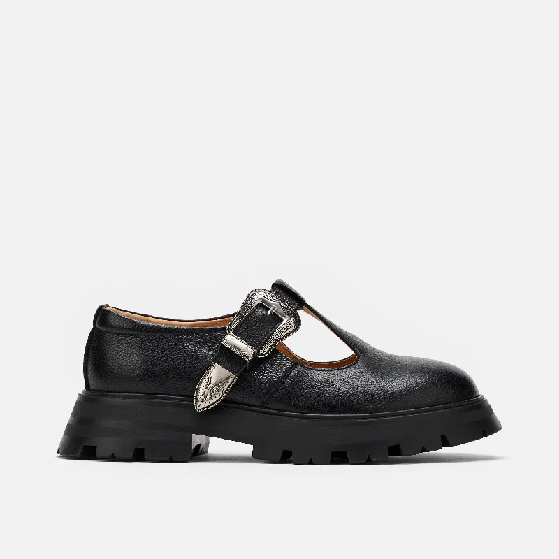 Elegant and classic women's shoes for prom nightCharli Black Leather Lug Mary Janes