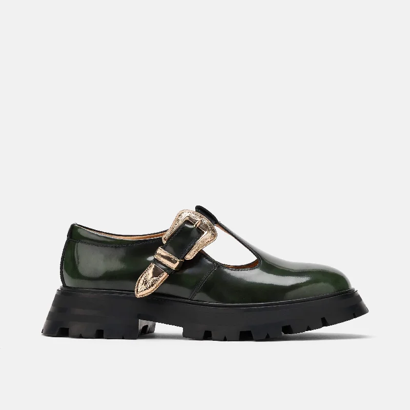 Versatile and stylish women's shoes for city walksCharli Dark Green Patent Leather Lug Mary Janes