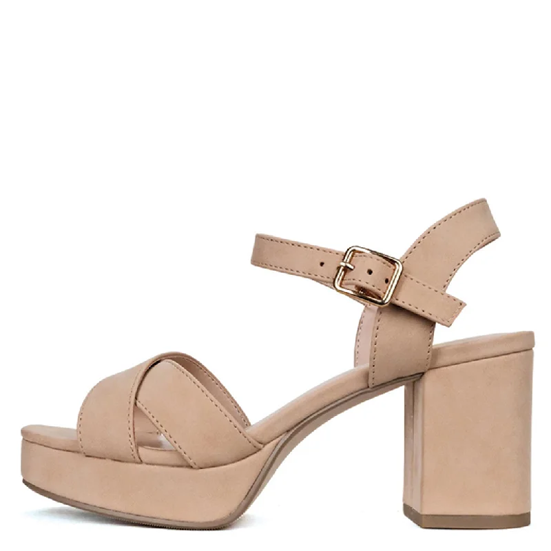 Stylish and comfortable women's shoes for long flightsChunky Heel Platform Sandal (NUDE)