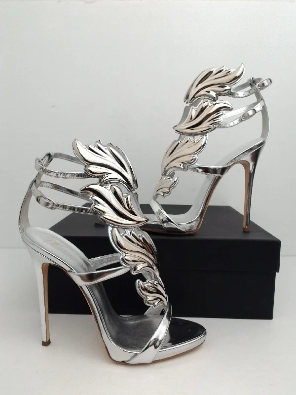Chic and stylish women's shoes for garden partiesGiuseppe Zanotti Women's Coline 110 Silver Siutta Argento Cruel Size 38.5
