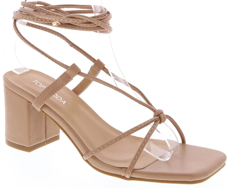Chic and stylish women's shoes that complement every outfit and occasioKnotted Tie Up Low Heel Sandal (CAMEL)