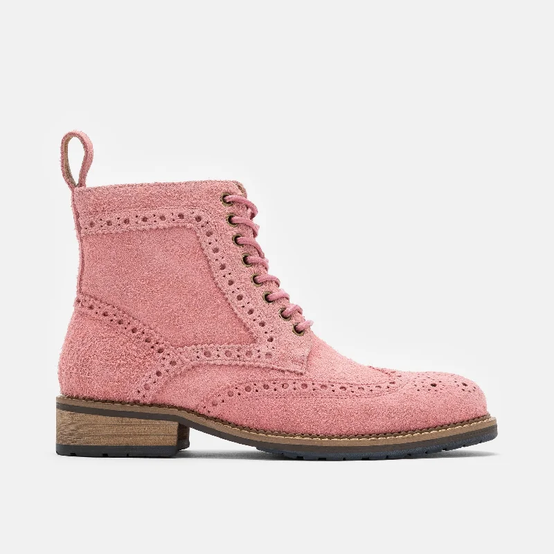 Elegant and sophisticated women's shoes for opera nightsMs. Belmont Rose Pink Suede Wingtip Combat Boots