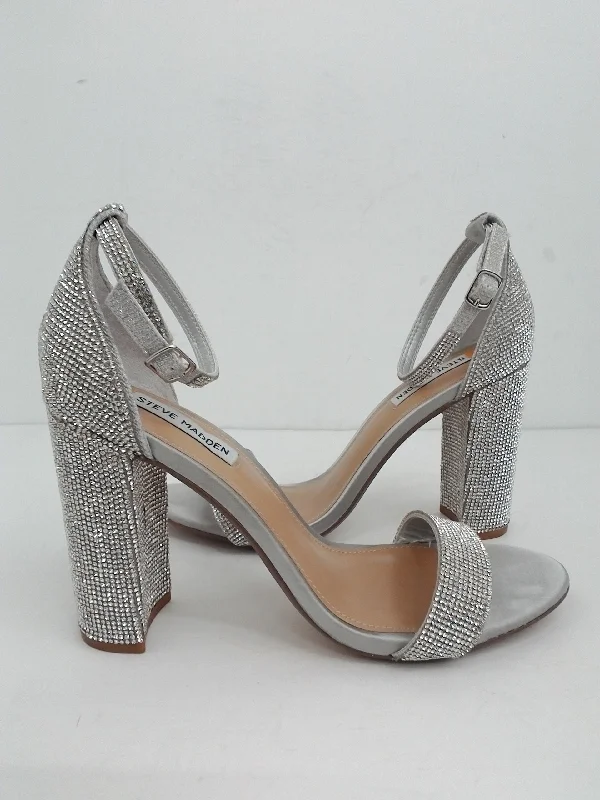 Sleek and modern women's footwear optionsSteve Maden Women's Carrson Sandal Silver Block Heel Size 10 M
