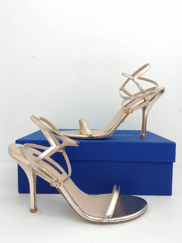 Sleek and modern women's footwear optionsStuart Weitzman Women's Merida Palaa Pale Gold Leather Heeled Sandal Size 7.5 M