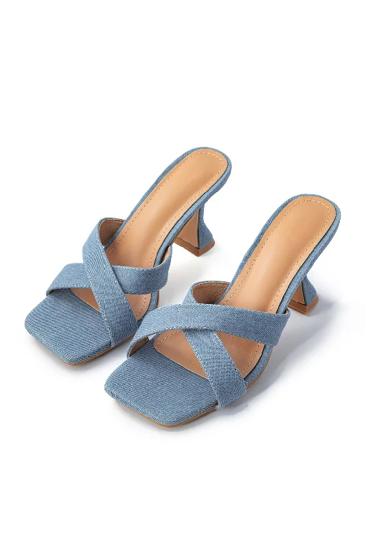 Stylish and supportive women's shoes for plantar fasciitisDenim Slingback High Heel Sandals